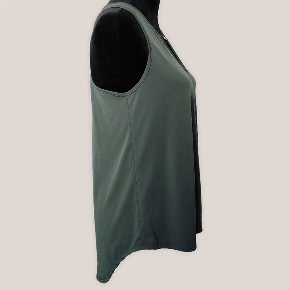 ANNABELLE Forest Green Top with Gold Bar Keyhole V-Neck | Stretchy Blouse - Picture 3 of 8